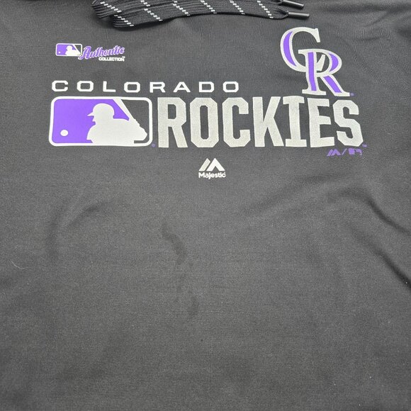 Colorado Rockies Majestic Black Hoodie Sweatshirt Medium MLB Logo Fan Gear - Picture 4 of 9